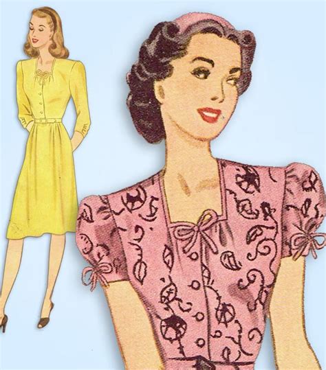 1940s Vintage Simplicity Sewing Pattern 4985 Easy Wwii Misses Dress Size 34 Bust Retro Fashion