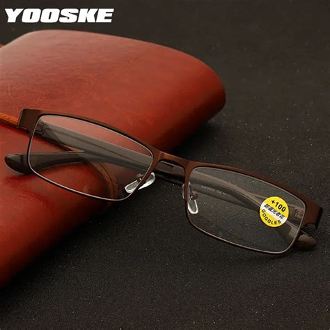 Yooske Business Reading Glasses Men Stainless Steel Anti Blue Light Presbyopic Eyeglasses Male