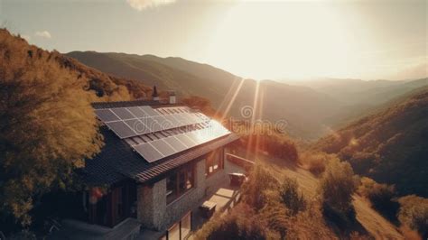 Eco Friendly House With Solar Panels On The Roof Surrounded By Green Nature Generative Ai Stock