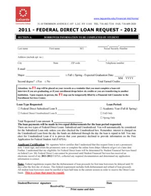 Fillable Online Laguardia Federal Direct Loan Request