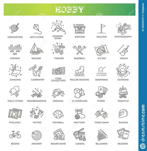 Hobbies And Interest Detailed Line Icons Set In Modern Line Icon Style