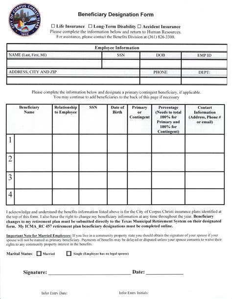 City Of Corpus Christi Texas Beneficiary Designation Form Fill Out