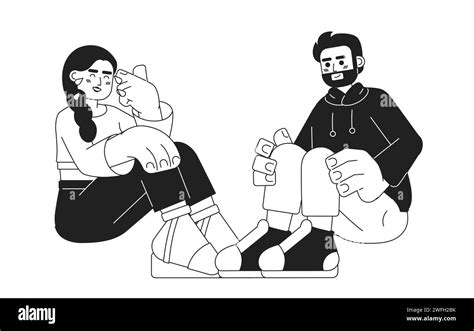 Heterosexual Caucasian Couple Fell In Love Black And White 2d Cartoon