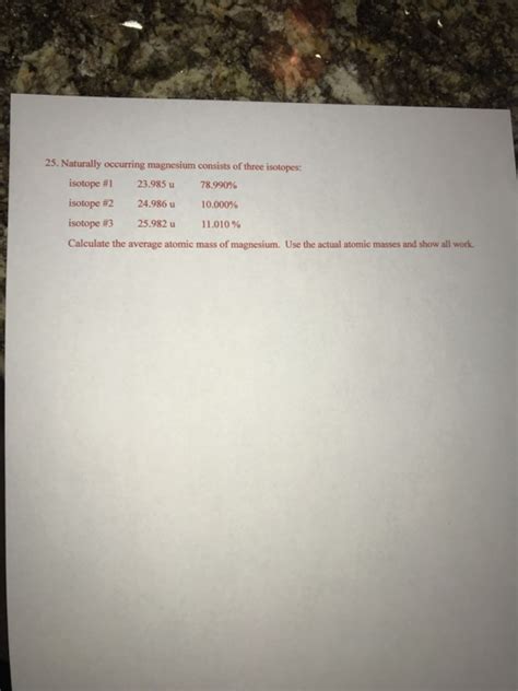 Solved Naturally Occurring Magnesium Consists Of Three Chegg