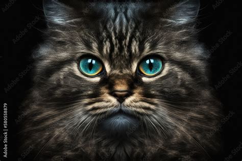 Shock. Creative portrait of a cute cat with eyes that look like human ...