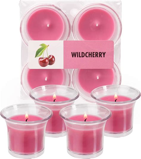 Hyoola Clear Cup Scented Votive Candles Wild Cherry 12 Hour Burn Time 4 Pack European