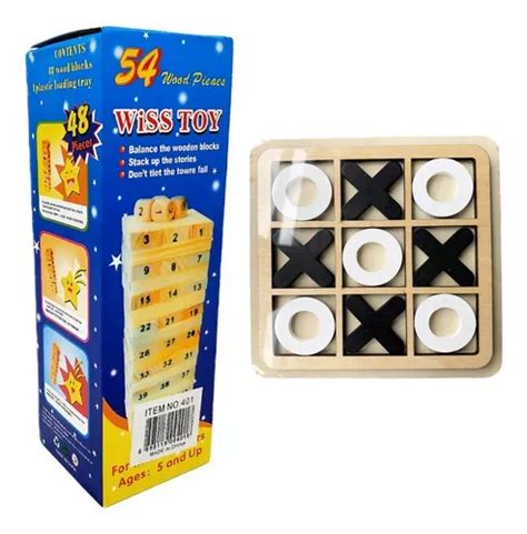 Set Juego Mesa Triki Torre En Madera Bloques Armable Mercadolibre