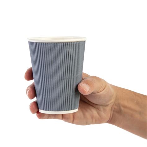 Fiesta Recyclable Coffee Cups Ripple Wall Charcoal 340ml 12oz Pack