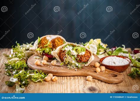 Falafel in pita bread stock image. Image of fried, arabic - 110348641