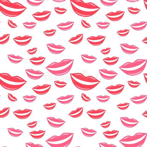 Pink And Coral Lips Seamless Pattern With Smiles Vector Illustration