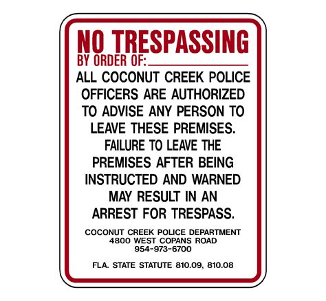 Coconut Creek Florida No Trespassing Sign