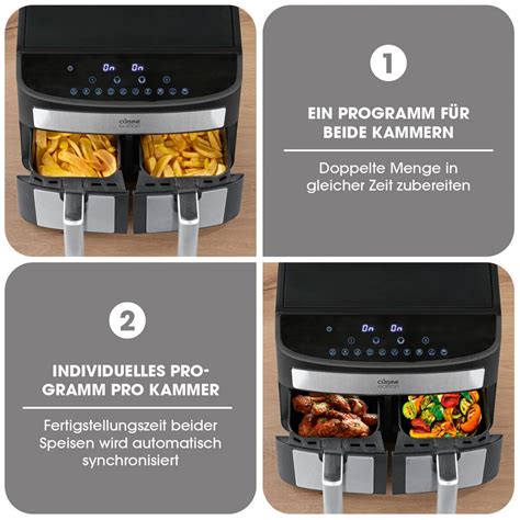 Doppel Heißluft Fritteuse 7 Liter Digital Touch Display Timer Friteuse