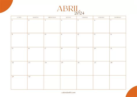 Calendarios Abril Para Imprimir Pdf