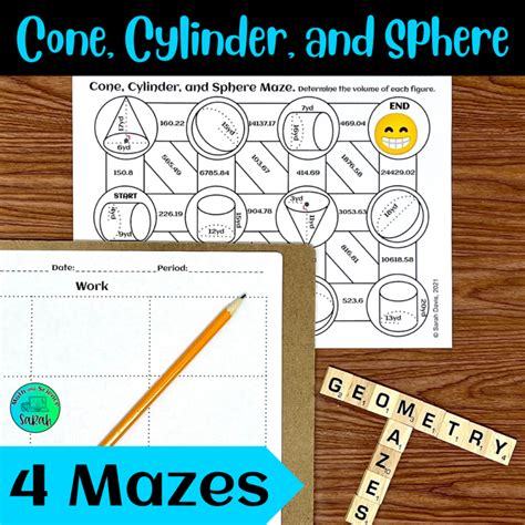 4 Volume Of Cylinders Spheres And Cones Mazes Printable Worksheet