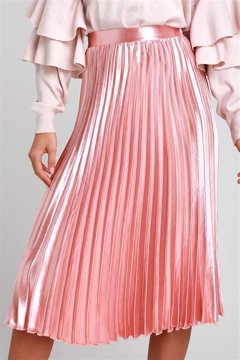 Pretty Pleats Blush Pink Metallic Pleated Midi Skirt Midi Skirt