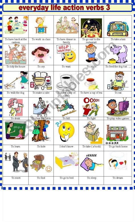 Everyday Life Action Verbs 3 Esl Worksheet By Spied D Aignel