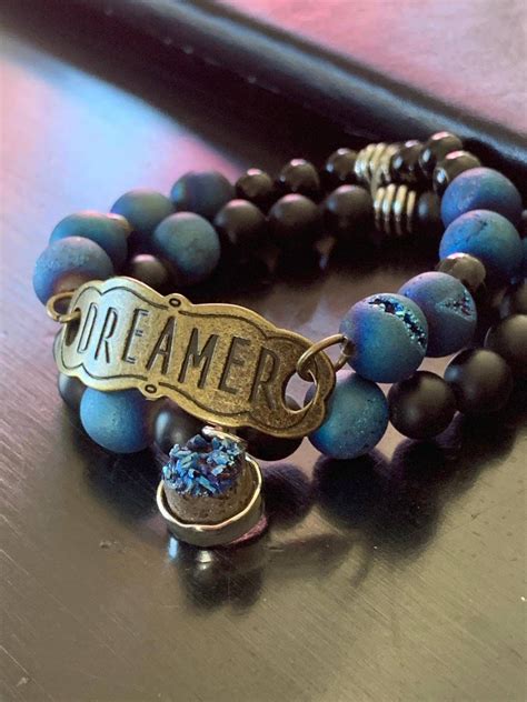 Dreamer Blue Druzy Bracelet Stacking Bracelet Courage And Strength