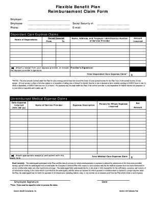 Fillable Online Flexible Benefit Plan Reimbursement Claim Form Employer