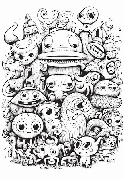 Premium Photo A Drawing Of A Bunch Of Monsters And Monsters In A