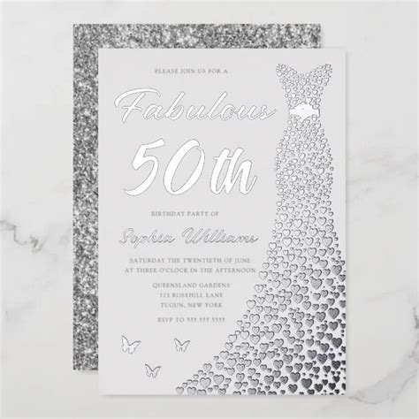 Silver Gown Fabulous 50th Birthday Party Foil Invitation Zazzle