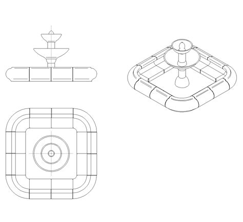 Fuente Cuadrada En Una Peque A Plaza Dwg Bloque Cad