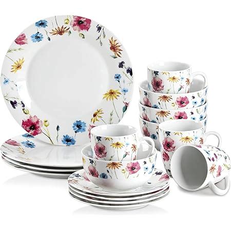 VEWEET Série Doris Service de Table Complet en Porcelaine 16 Pièces