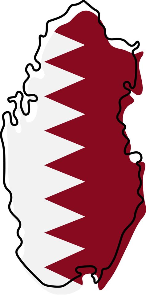 Stylized outline map of Qatar with national flag icon. Flag color map ...