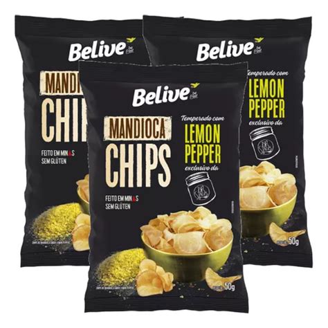 Mandioca Chips Lemon Pepper Sem Glúten Belive 3 Pacotes Parcelamento