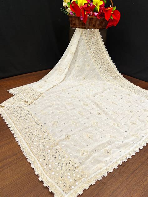 Indian Dyeable Georgette Off White Dupattas With Embroidered For