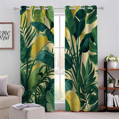 MLJA Palm Leaf Jungle Bali Banana Palm Perforated Blackout Curtains 2-Pack - Light Blocking ...