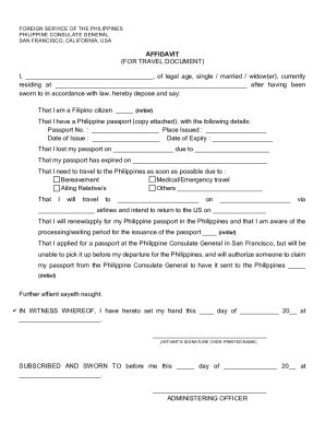 Fillable Online AFFIDAVIT PHILIPPINE CONSULATE GENERAL Fax Email