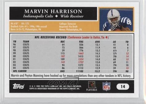 Topps St Edition Marvin Harrison For Sale Online Ebay