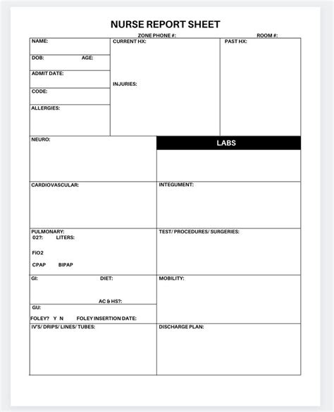 Printable Nursing Report Sheet Pdf Printable World Holiday Hot Sex