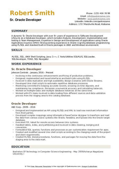 Oracle Developer Resume Samples Qwikresume