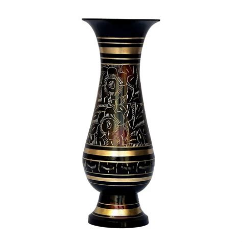 Bhimonee Decor Metal Vases Brass Double Colour Bidri Work 8 Inches