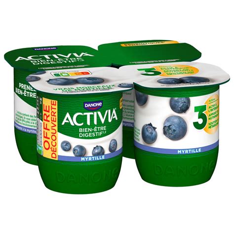 ACTIVIA Probiotiques Yaourt au bifidus à la myrtille 4x125g pas cher