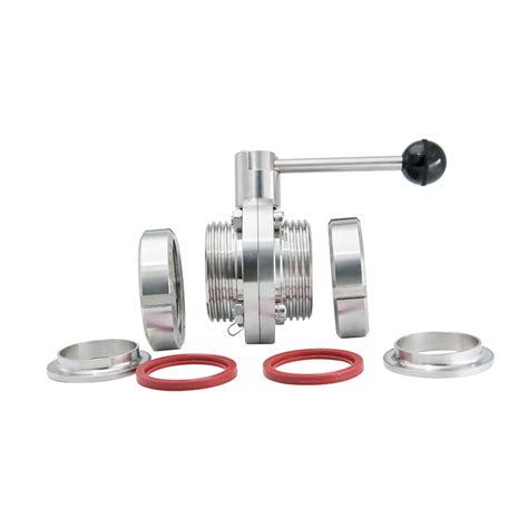 Stainless Steel Sanitary Sms Male Thread Butterfly Valve With Union