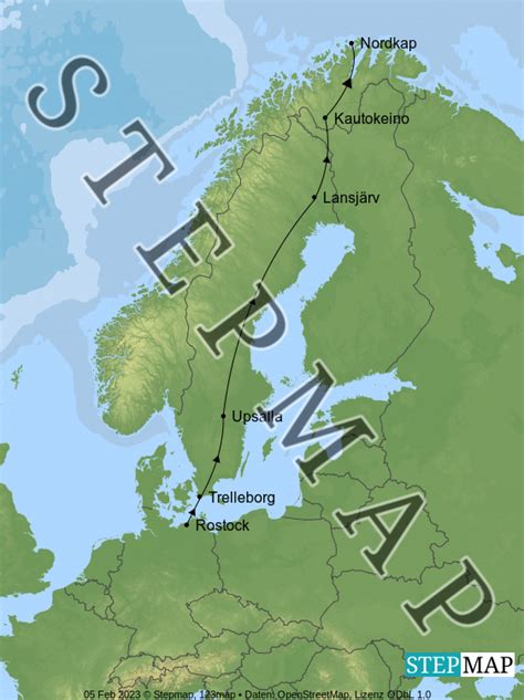 StepMap Nordkap Reise 2022 Landkarte für Norwegen