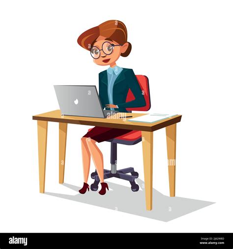 Vector Cartoon Business Woman In Corporate Suit Glasses Heels Sitting