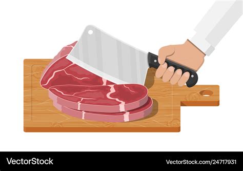 Cutting Board Butcher Cleaver And Piace Meat Vector Image