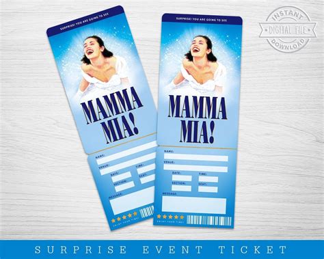 Printable Mamma Mia Broadway Surprise Ticket Mamma Mia Musical Collectible Theater Ticket