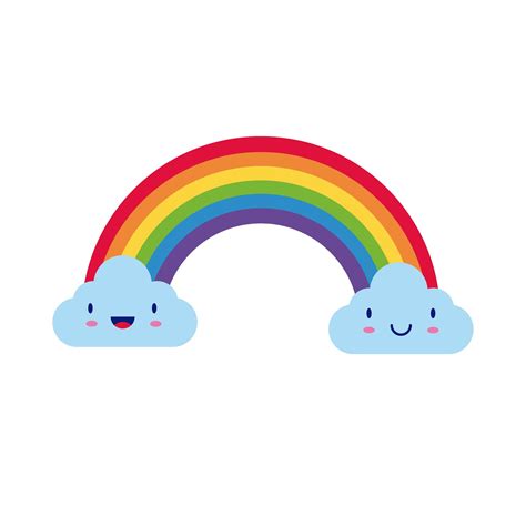 Cute Rainbow With Clouds Kawaii Characters Flat Style Icon