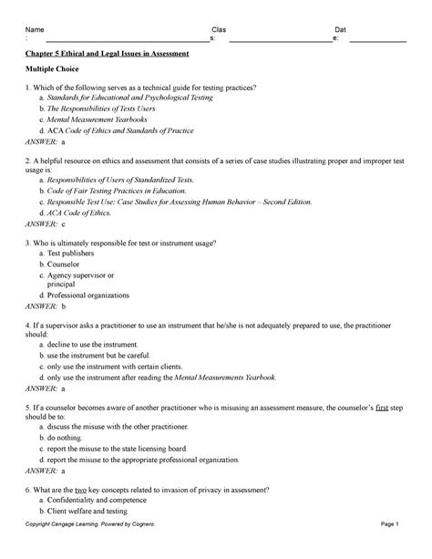 Chapter Ethical And Legal Issues In Assessment Chapter Ethical