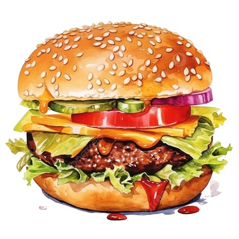 Burger Fast Food Watercolor Hamburger Burger Watercolor Png