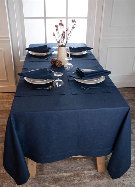 D Moksha Homes D Moksha Navy Blue Tablecloth X Inch Pure Linen