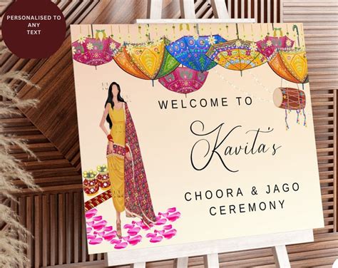 Indian Wedding Welcome Sign Indian Bride Illustration With Umbrellas