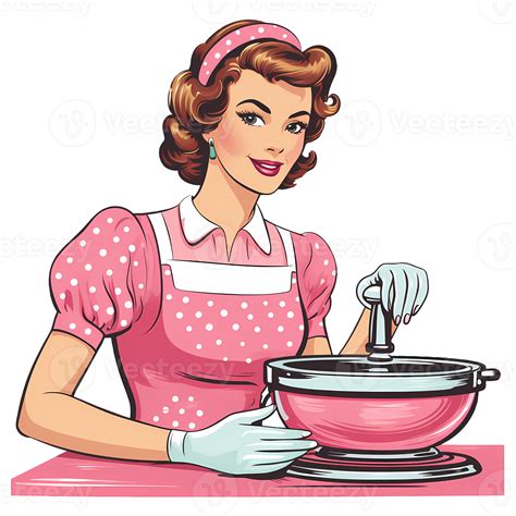 Vintage Pink Housewife Illustration AI Generative 27235831 PNG