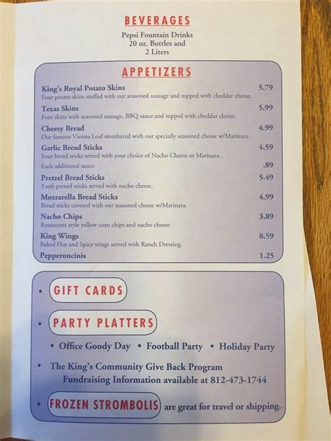 Menu At Pizza King Pizzeria Newburgh In 66