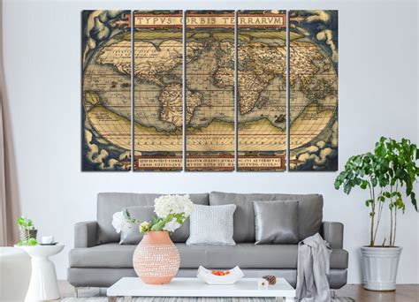 Vintage World Map Wall Art Canvas Set. Antique World Map Wall Decor. Office Wall Decoration ...