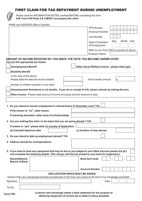 Form P50 Fill Out Sign Online And Download Fillable Pdf Ireland